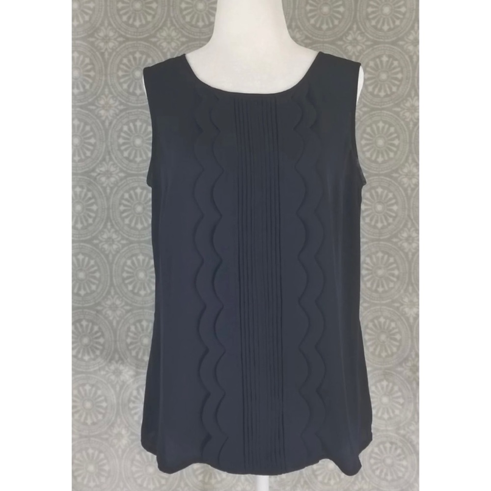 Talbots Navy Blue Scallop Ruffle Top